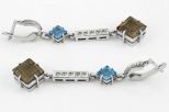 Серьги из серебра с раухтопазом топазом и фианитами квадрат 10х10 мм квадрат 6х6 мм 17934