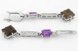 Серьги из серебра с раухтопазом аметистом и фианитами квадрат 10х10 мм 17936