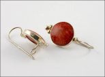 Серьги из серебра с кораллом красным круг 14 мм 21070