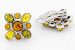 Серьги клипсы из мельхиора с янтарём индия 9 камней 21839
