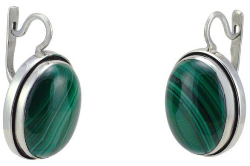 Серьги из серебра 925 пробы с малахитом.