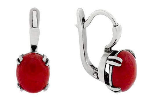 Серебряные серьги с кораллом 25868 купить в магазине Самоцветы мира