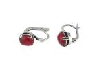 Серьги из серебра с кораллом красным овал 8х10 мм паук 25868