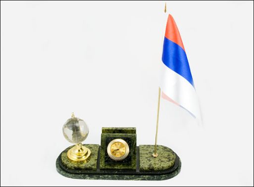 Визитница с часами, глобус,флаг 240х95х70мм ― Самоцветы мира