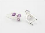 Серьги из серебра с аметистом 3 капли 4х6 мм 28169