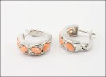 Серьги из серебра с кораллом розовым и фианитами 4 маркизы 3х6 мм 29855