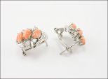 Серьги из серебра с кораллом и фианитами 3 овала 4х6 мм 29857