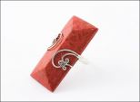 Кольцо из серебра с кораллом красным прямоугольник 19х42 мм 30079