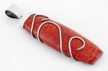 Кулон из серебра с кораллом красным прямоугольник 17х51 мм 30182