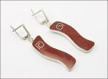 Серьги из серебра с кораллом красным волна 10х37 мм 30277