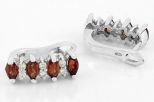 Серьги из серебра с гранатом и фианитами 4 маркизы 3х6 мм 31261