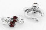 Серьги из серебра с гранатом и фианитами 4 маркизы 2х4 мм 31277