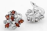 Серьги из серебра с гранатом и фианитами 6 овалов 4х6 мм 31280