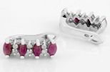 Серьги из серебра с рубином и фианитами 5 маркиз 3х6 мм 31284