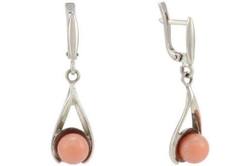 Серебряные серьги с кораллом 32457 купить в магазине Самоцветы мира