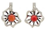 Серьги из серебра с кораллом красным шар 6 мм ромашка 32509