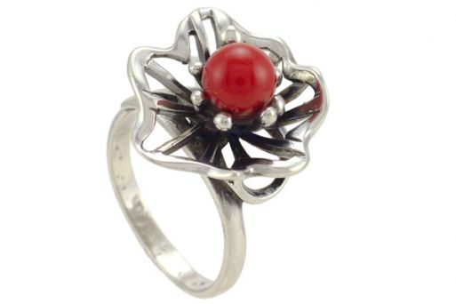 Серебряное кольцо с кораллом 51866 купить в магазине Самоцветы мира