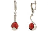 Серьги из серебра с кораллом красным шар 12 мм ковш 36528