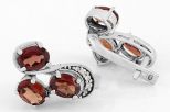 Серьги из серебра с гранатом и фианитами 3 овала 6х8 мм 37448