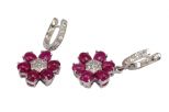 Серьги из серебра с рубином и фианитами 6 овалов 5х7 мм 37495