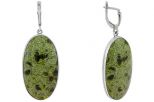Серьги из серебра с змеевиком овал 20х37 мм 38062