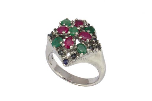 Кольцо из серебра 925 пробы с изумрудом, рубином, сапфиром.