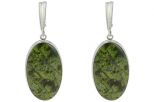 Серьги из серебра с змеевиком овал 21х37 мм 41667