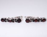 Серьги из серебра с гранатом 3 овала 6х8 мм 8 маркиз 2х4 мм 41836