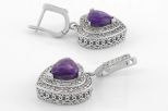 Серьги из серебра с чароитом и фианитами сердце 8х8 мм 41929