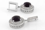Серьги из серебра с агатом чёрным и фианитами овал 7х9 мм 41984