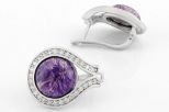 Серьги из серебра с чароитом и фианитами круг 14 мм 42028