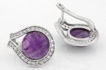 Серьги из серебра с аметистом и фианитами круг 14 мм 42038