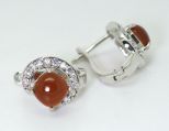 Серьги из серебра с сердоликом и фианитами квадрат 7х7 мм 42040