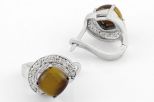 Серьги из серебра с тигровым глазом и фианитами квадрат 6х6 мм 42049