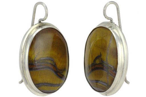 Серьги из серебра 925 пробы с тигровым глазом.