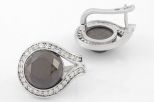 Серьги из серебра с шпинелью чёрной и фианитами круг 14 мм 42450
