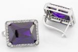 Серьги из серебра с аметистом и фианитами прямоугольник 11х15 мм 42463