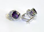 Серьги из серебра с аметистом и фианитами квадрат 6х6 мм 42473