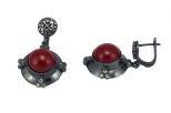 Серьги из серебра с кораллом красным круг 14 мм 42508