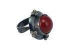 Кольцо из серебра с кораллом красным круг 14 мм 42509