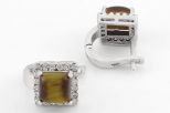 Серьги из серебра с тигровым глазом и фианитами квадрат 8х8 мм 42516