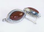 Серьги из серебра с сердоликом и фианитами маркиза 11х20 мм 42570