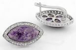 Серьги из серебра с чароитом и фианитами овал 11х20 мм 42571