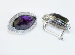 Серьги из серебра с аметистом и фианитами маркиза 11х20 мм 42586