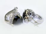 Серьги из серебра с агатом чёрным и фианитами сердце 10х10 мм 42594