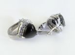 Серьги из серебра с агатом чёрным и фианитами сердце 10х10 мм 42607
