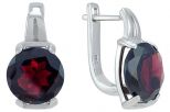 Серьги из серебра с гранатом круг 12 мм 42886