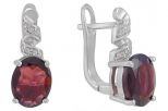 Серьги из серебра с гранатом и фианитами овал 7х9 мм 42871