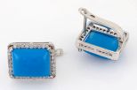 Серьги из серебра с бирюзой синтетической и фианитами прямоугольник 11х15 мм 42890