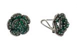 Серьги из серебра с изумрудом и марказитами 24 овала 4х5 мм и круги 43525